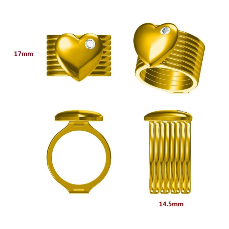 One Two Uses Heart Set Gemstone Ring Bracelet -JOSHINY