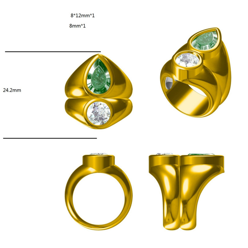 Vintage 3 ctw Pear & Round Cut Emerald & White Gemstone Ring -JOSHINY