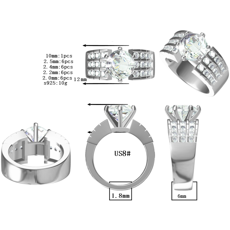 4ct Round Wide Shank Classic Set Gemstone Ring -JOSHINY