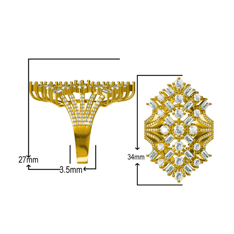 4.12Ctw Round and Baguette Cut Cocktail Ring-JOSHINY