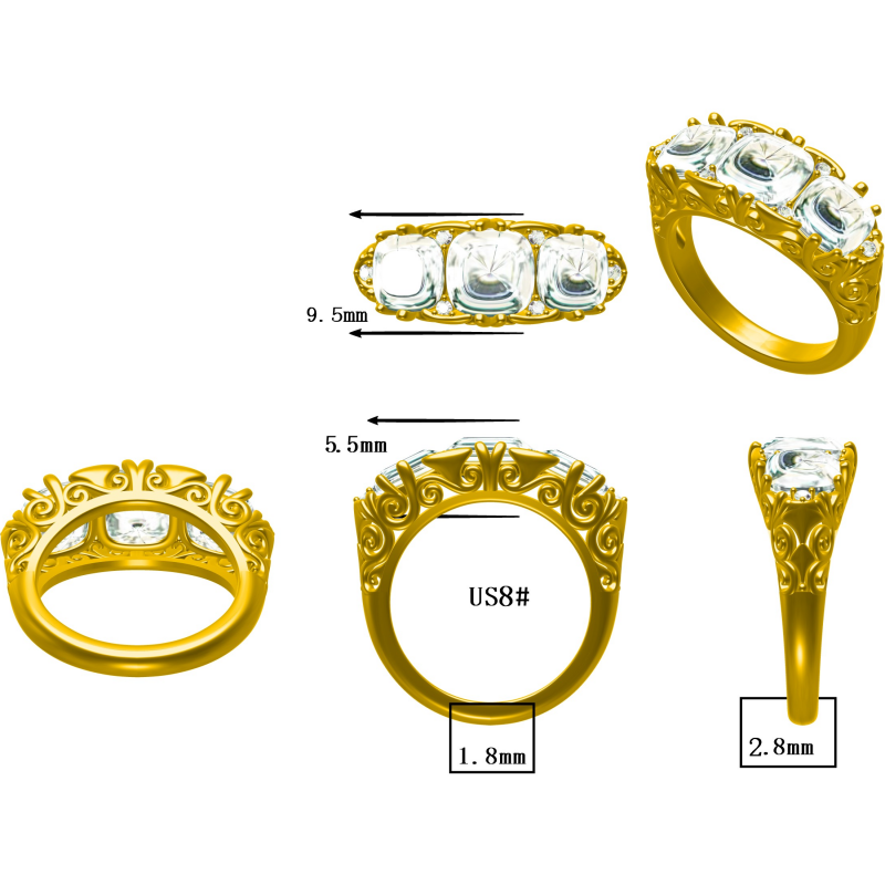 3.0ctw Vintage Cushion Cut Elegant Ring-JOSHINY