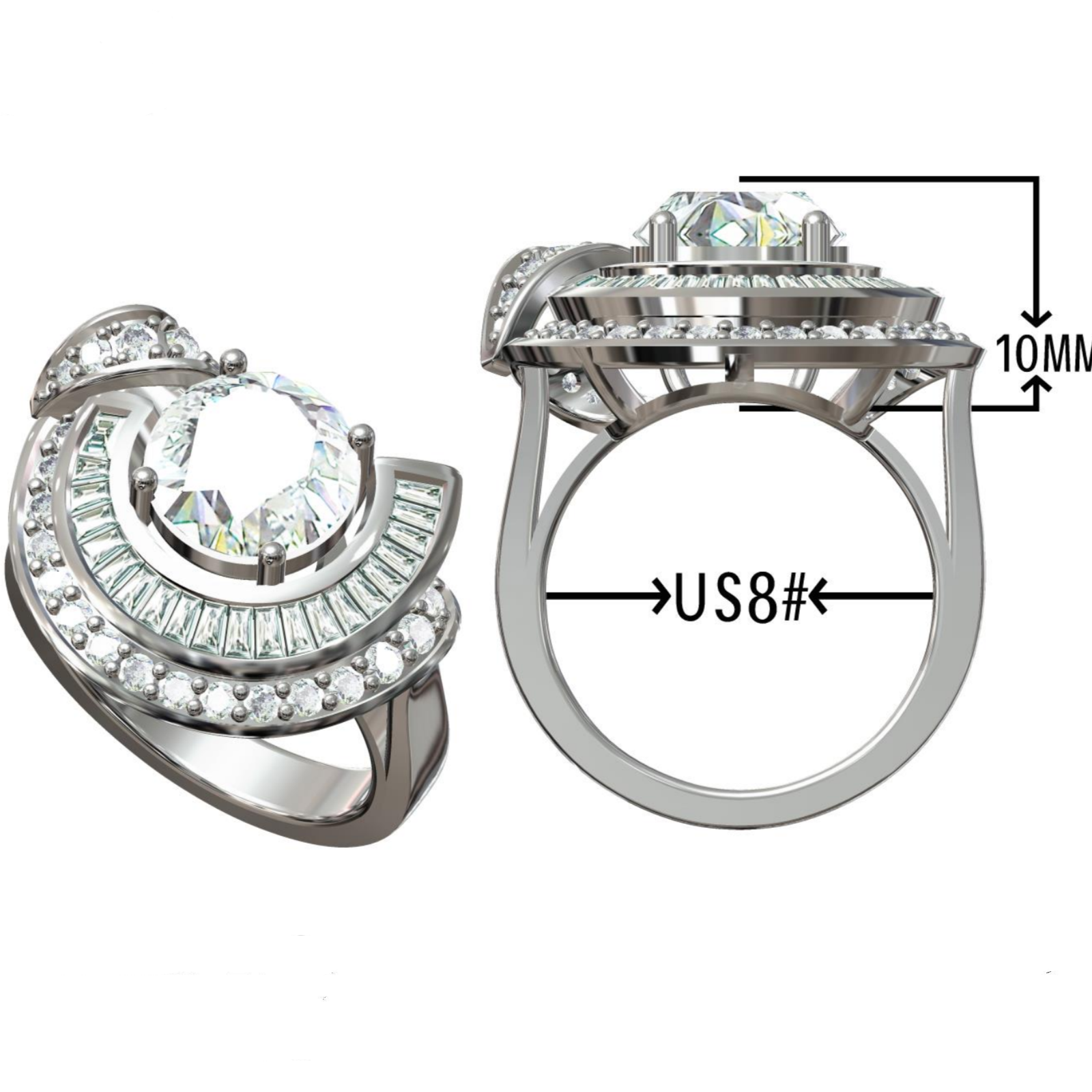 3.0ctw Romantic Artistic Half-Moon Gemstone Engagement Ring-JOSHINY