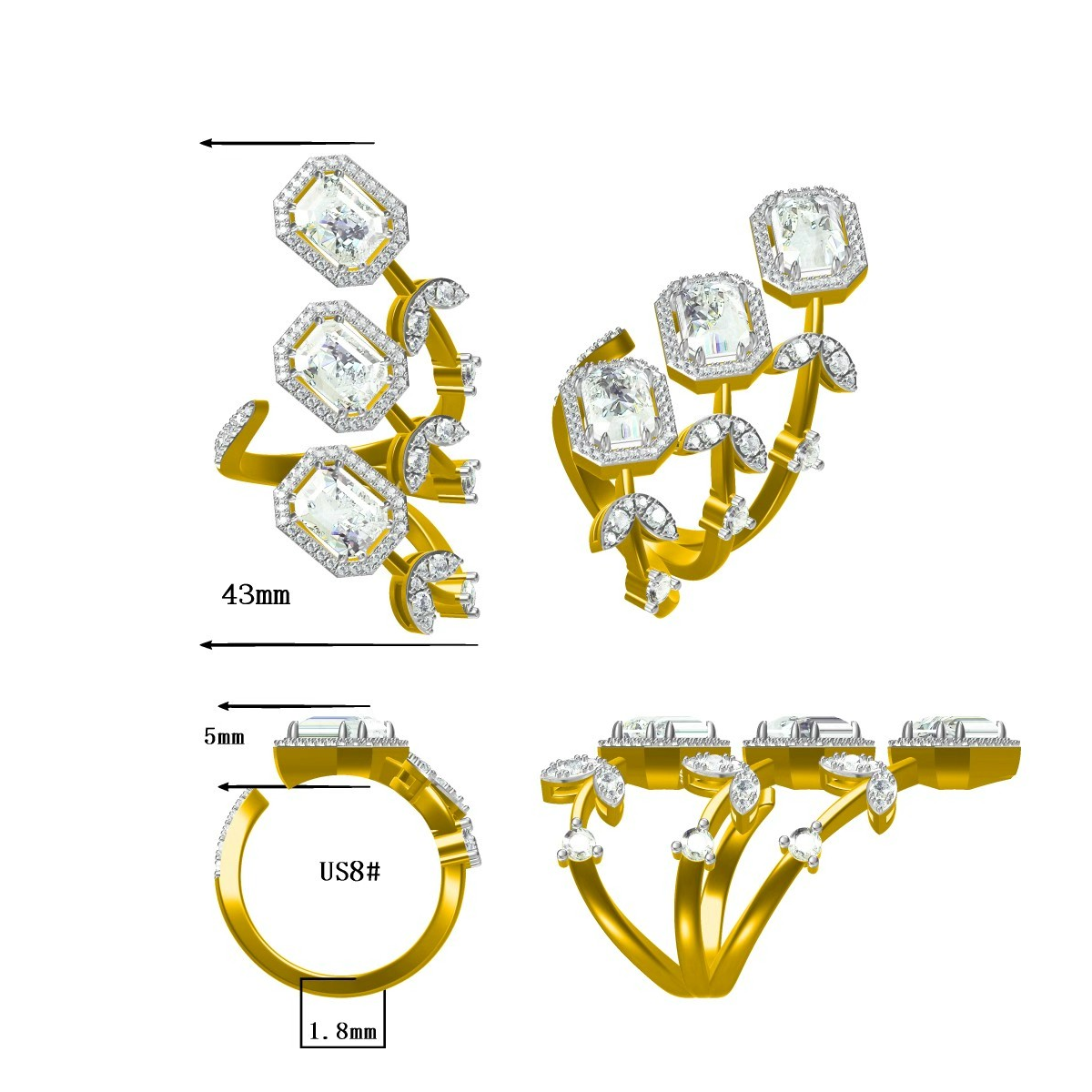 Exquisite 6 ctw Octagonal Cut White Gemstone Fashion Ring -JOSHINY