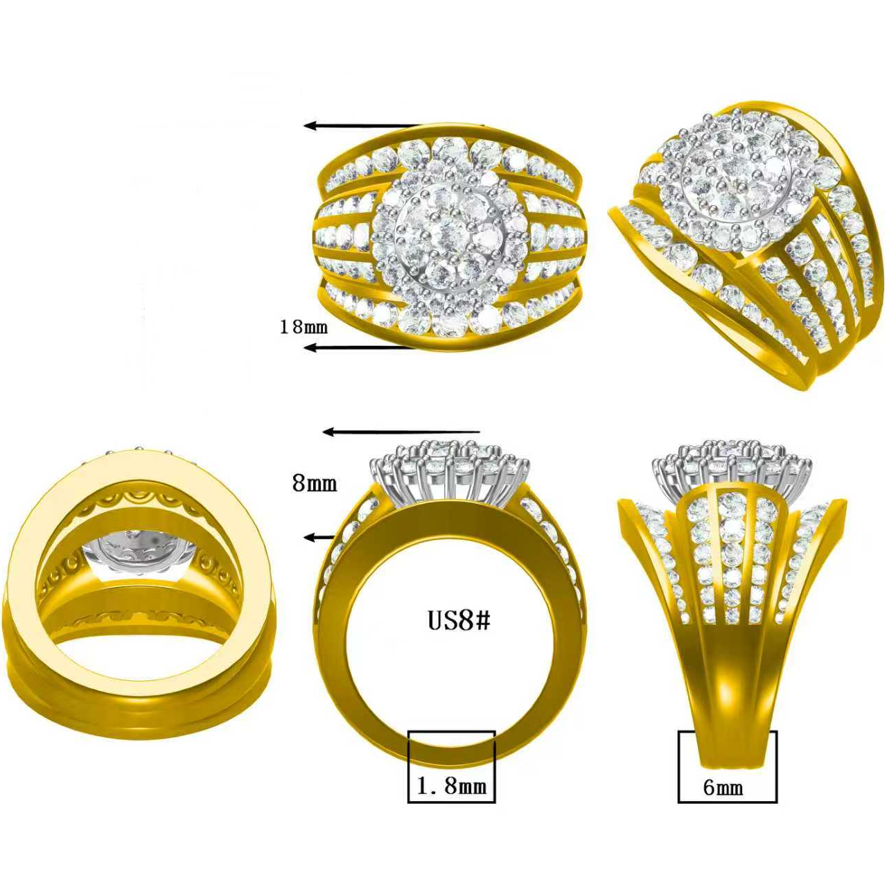 3.0 Ctw Round Halo Multi-Row Gemstone Cocktail Ring-JOSHINY