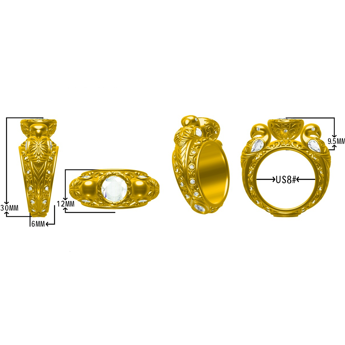 5.0Ctw Rose Cut Engraved Bold Shape Ring-JOSHINY