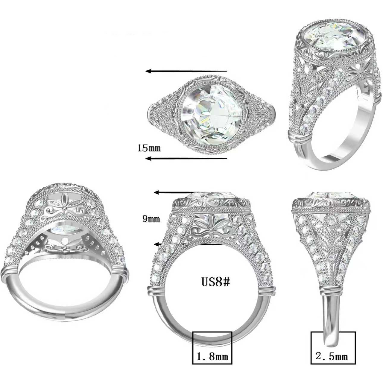 5.3ctw Old European Cut Carved Art Vintage Ring-JOSHINY