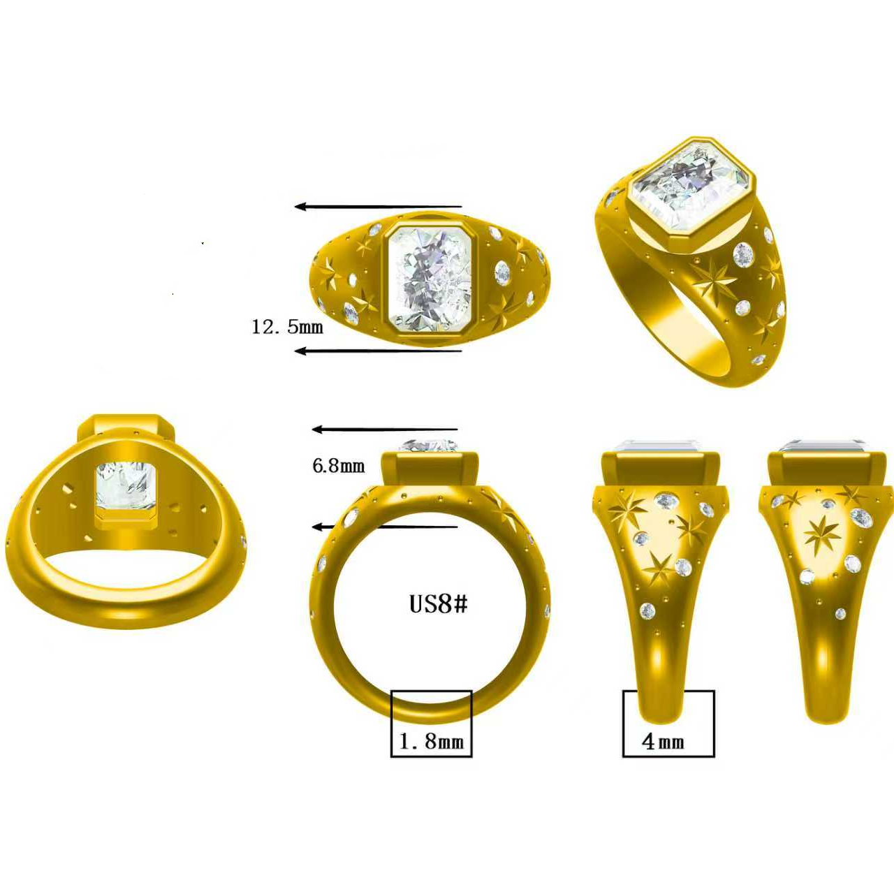 4.32ctw Emerald Cut Starry Sky Pattern Ring-JOSHINY