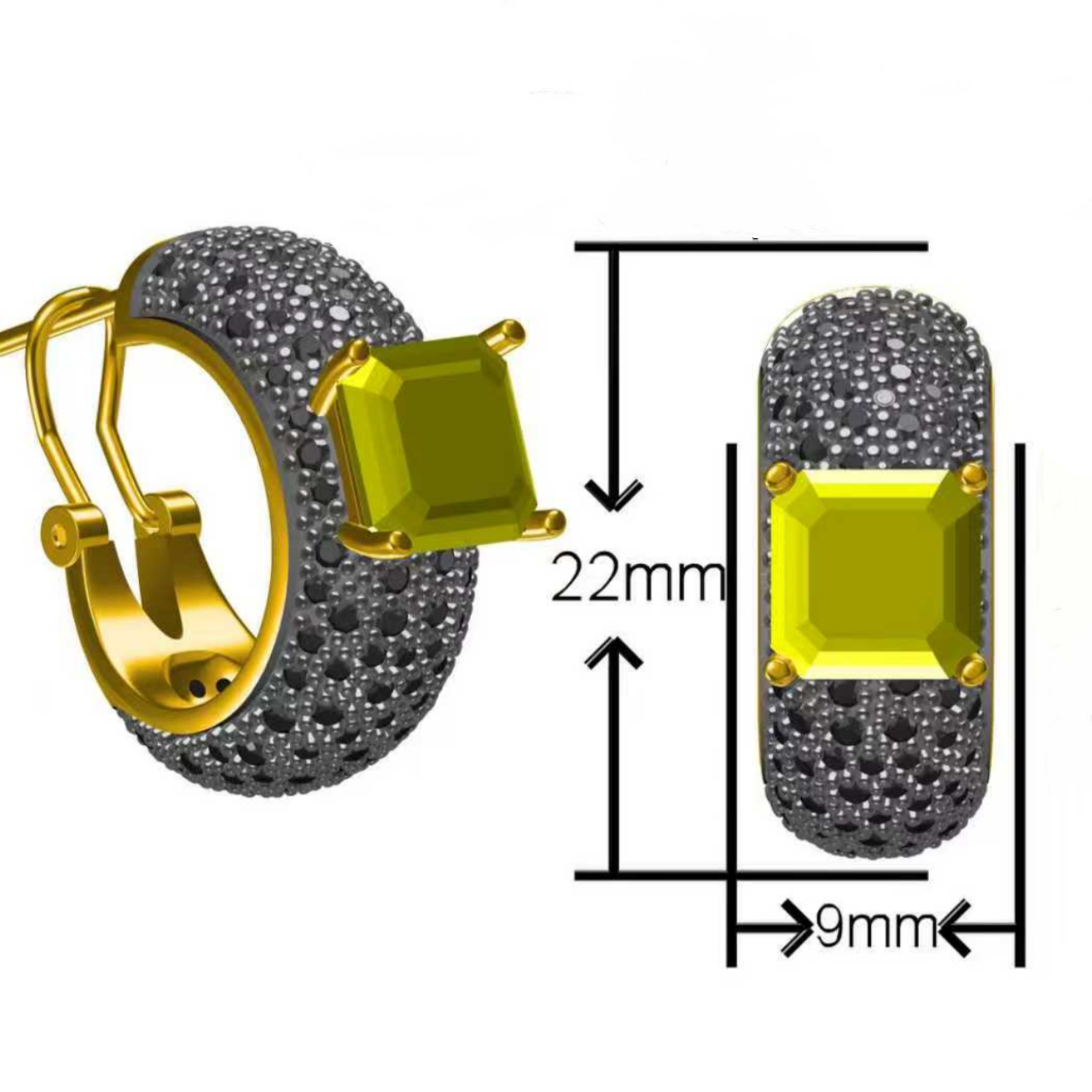 Canary Yellow Cushion Cut Gemstone Ring Earrings-JOSHINY