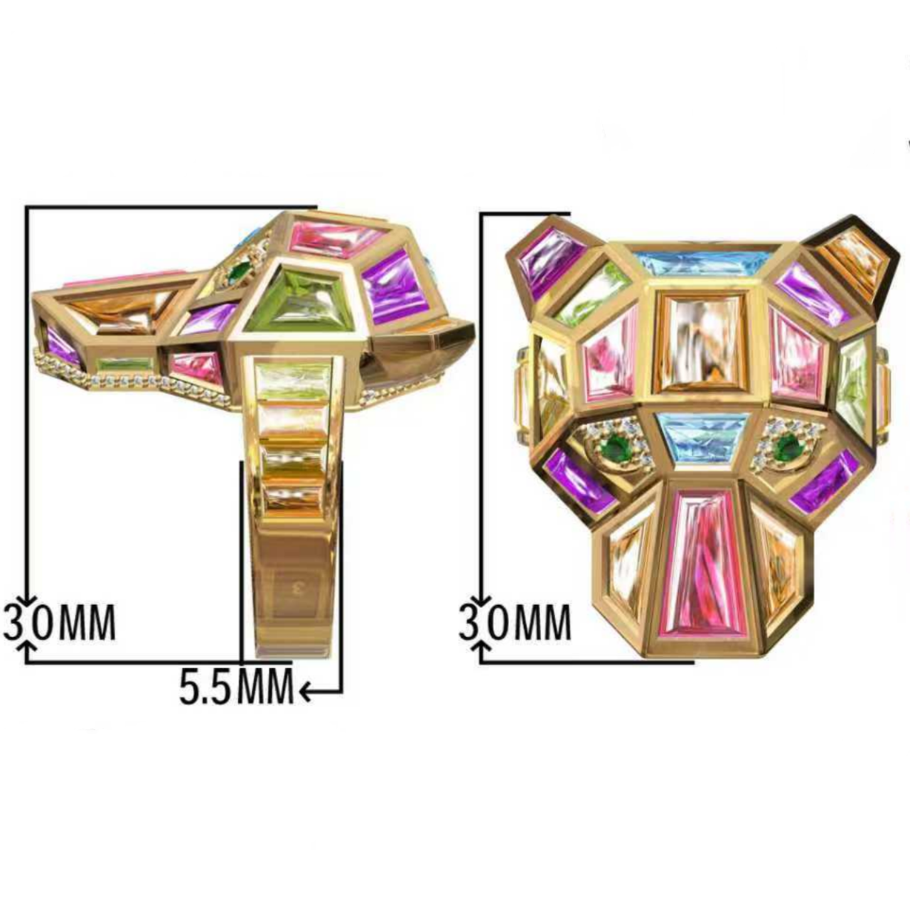 3.0ctw Multi-cut Colored Gemstone Panther Ring-JOSHINY