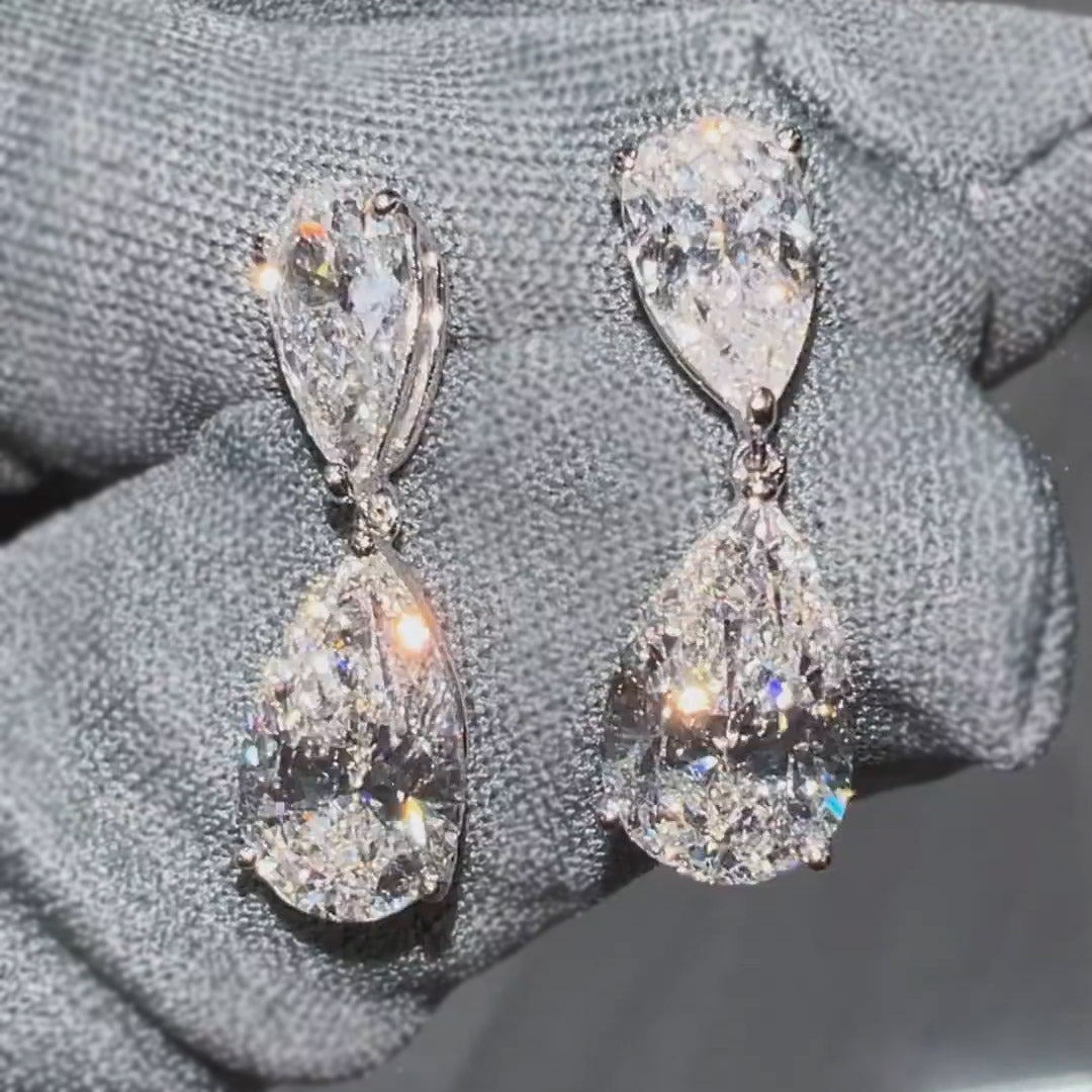 10ctw Twin Stone Pear Shaped Gemstone Dangle Earrings -JOSHINY