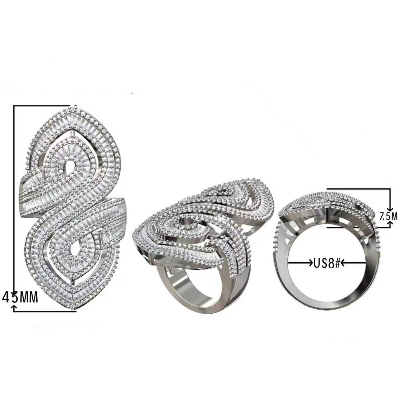 Unique 6 ctw Trapezoidal & Round Cut White Gemstone Pavé Ring -JOSHINY