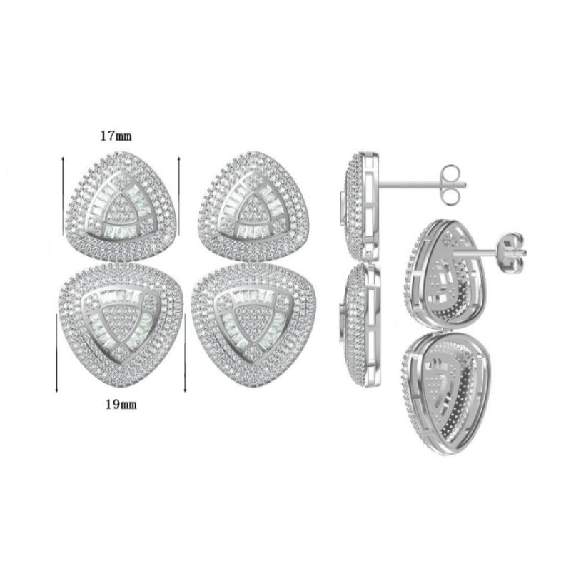 3Ctw Rectangular Cut Triangle Drop Earrings-JOSHINY