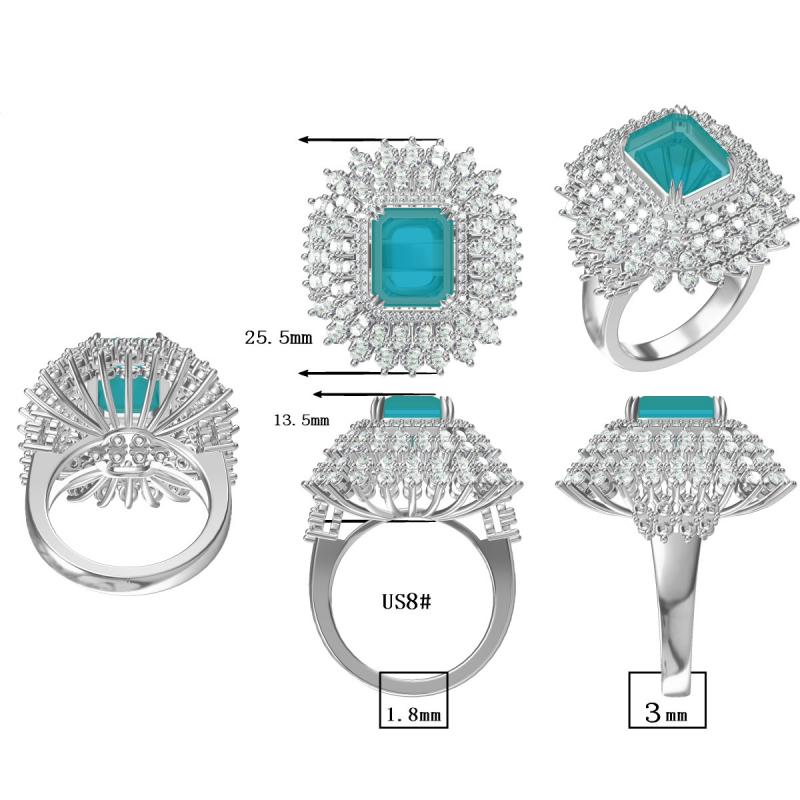 4.26Ct Emerald Cut Gemstone Cluster Ring-JOSHINY