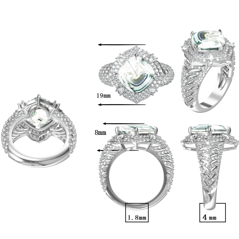 Gorgeous 8 ctw Cushion Cut White Gemstone Engagement Ring -JOSHINY