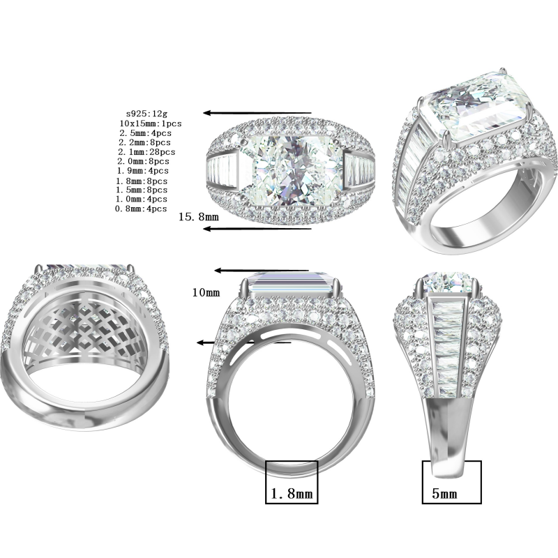 Gorgeous 6 ctw Emerald Cut White Gemstone Pavé Engagement Ring -JOSHINY