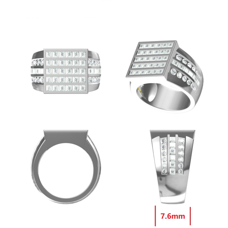 Stylish 3 ctw Square & Round Cut White Gemstone Pavé Ring -JOSHINY