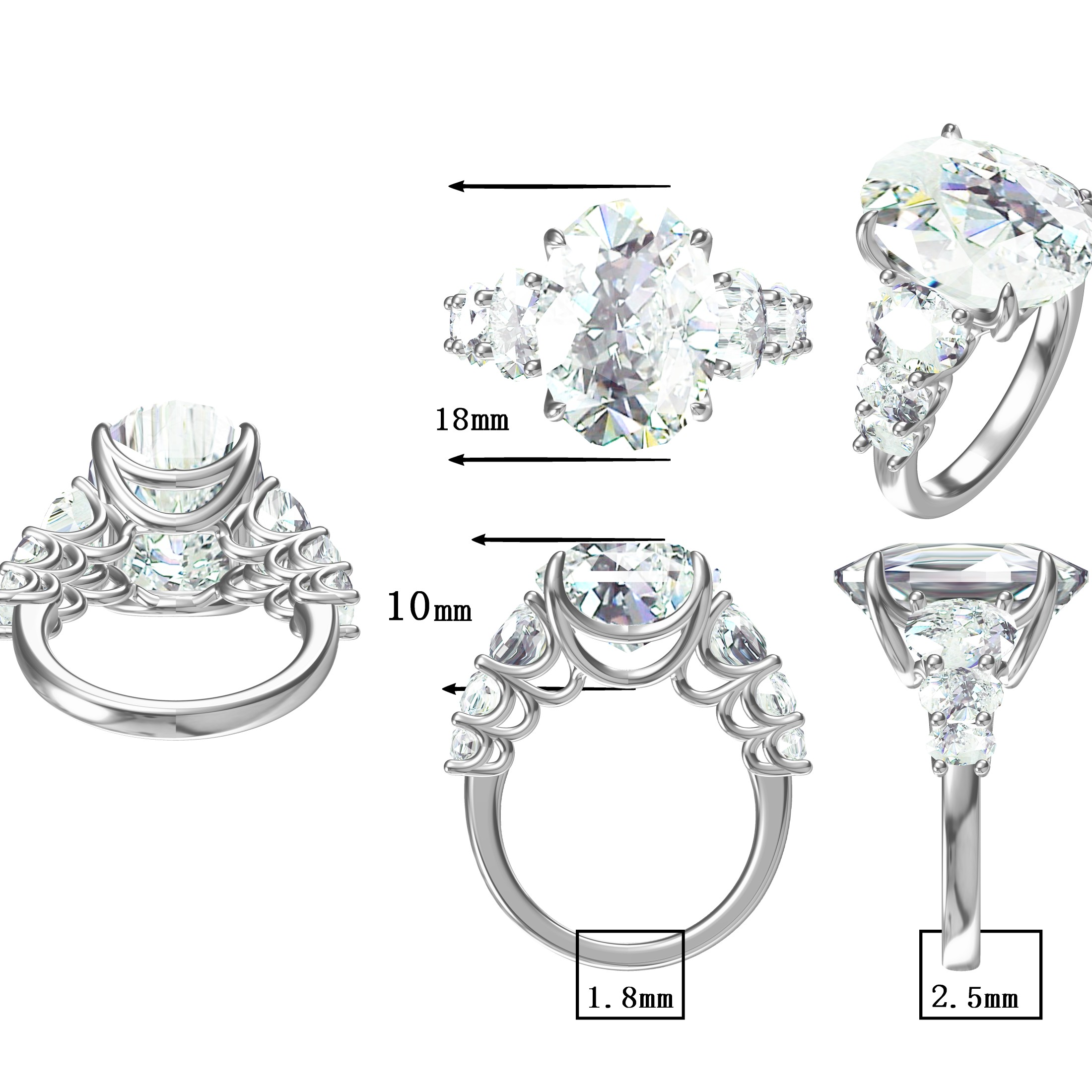 6.5ct White Gemstone Oval Cut Crushed Ice Seven Stone Engagement Ring