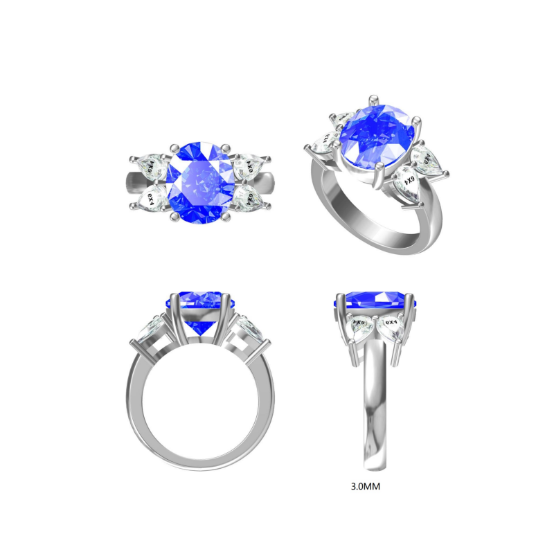 3.5Ctw Oval Cut Blue Five Stone Ring-JOSHINY