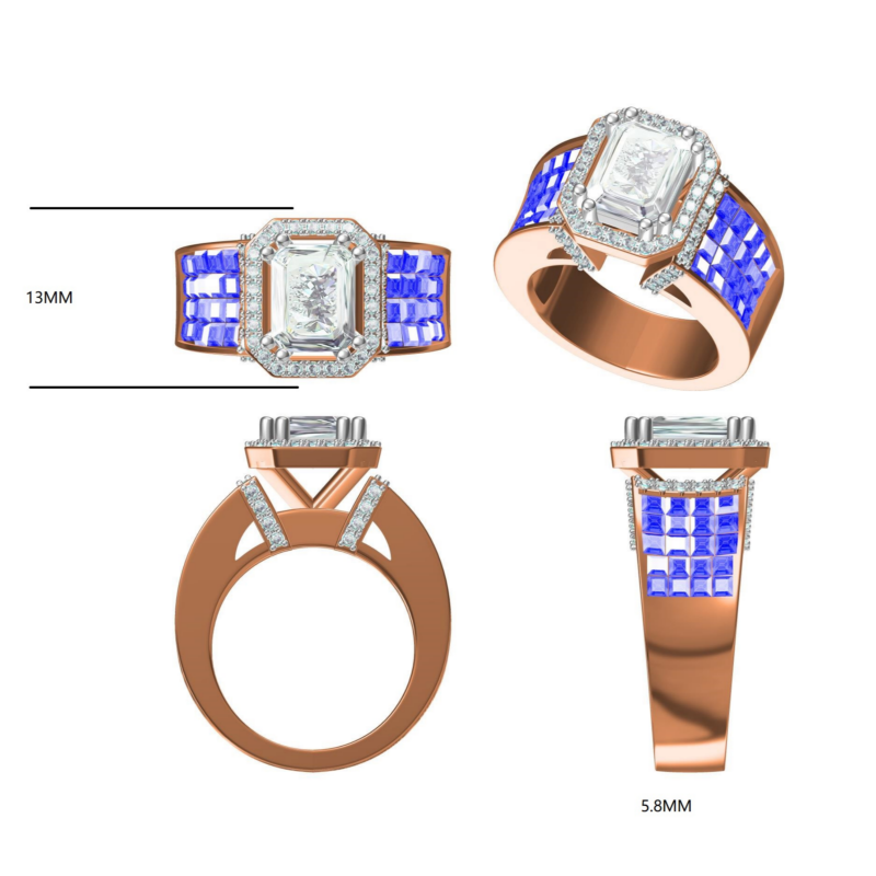 3.1Ctw Blue and White Gemstone Engagement Ring-JOSHINY