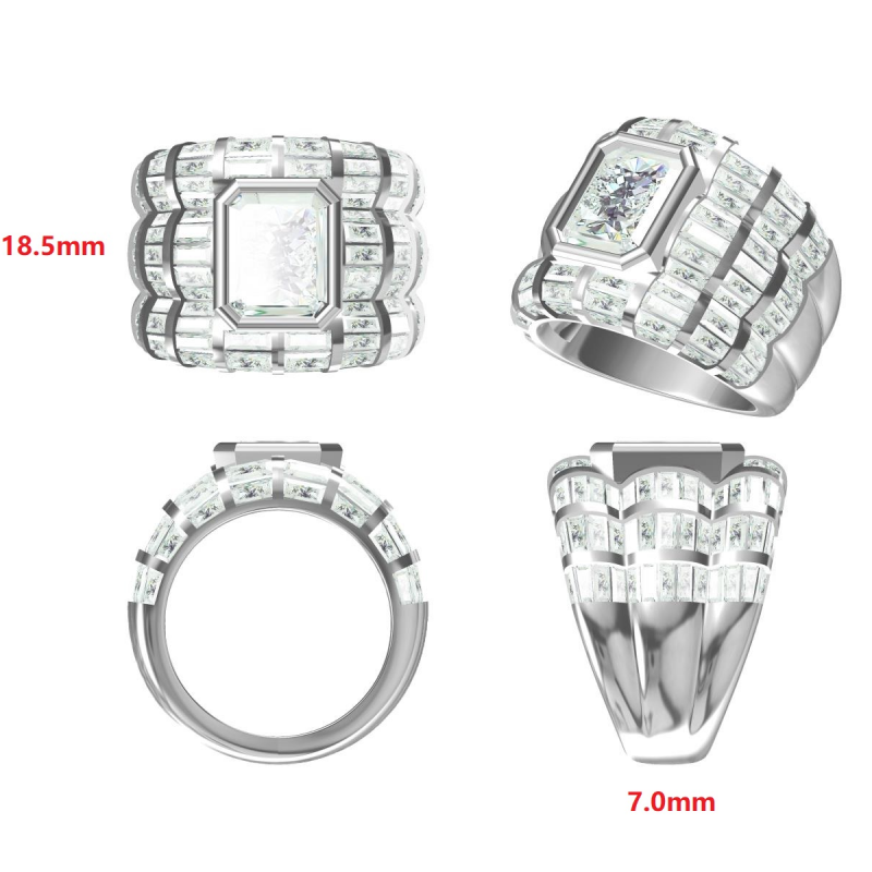 Stylish 5 ctw Octagonal & Baguette Cut White Stone Pavé Engagement Ring -JOSHINY