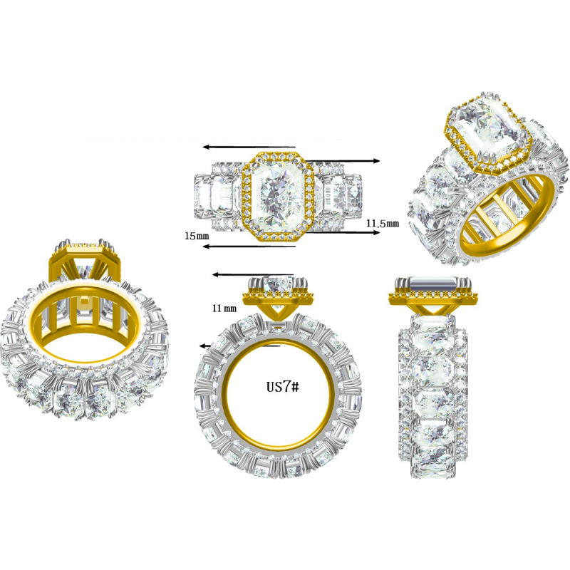 7.25ctw Emerald Cut Full Set Luxury Engagement Ring-JOSHINY