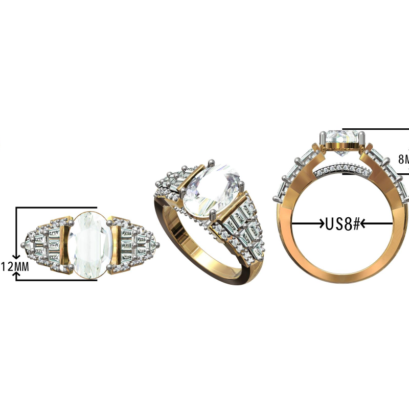 2.01Ctw Oval Rectangular Gemstone Two-Tone Gold Engagement Ring-JOSHINY