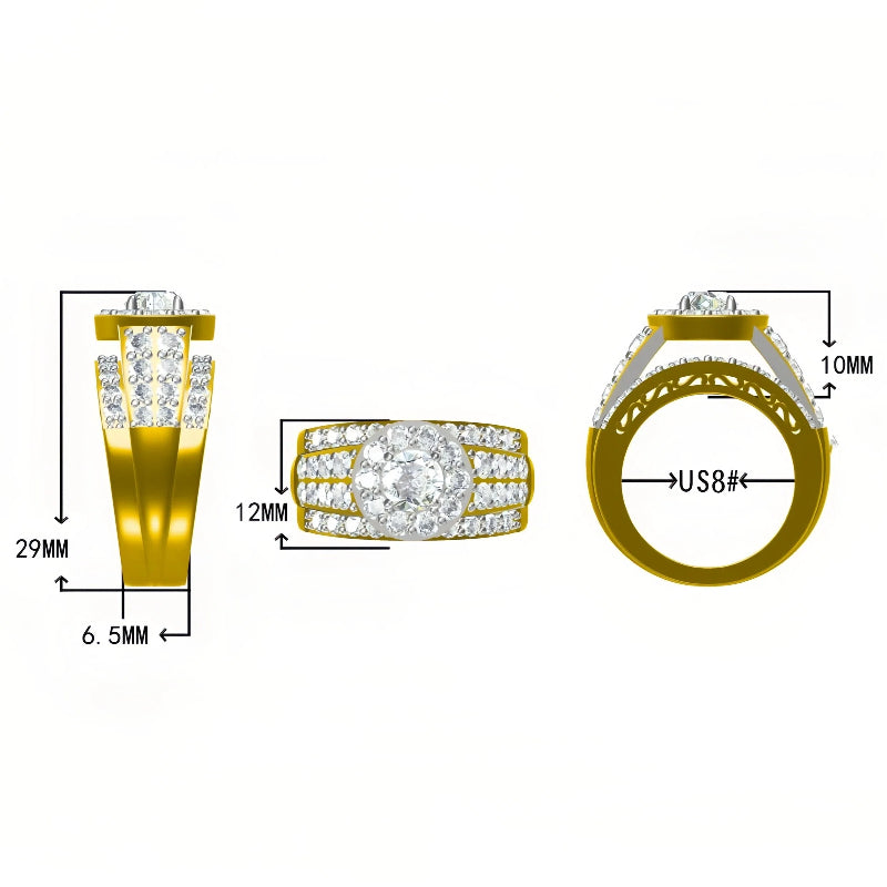 【In Stock】4Ctw round stone two-tone gold stacked engagement ring-JOSHINY