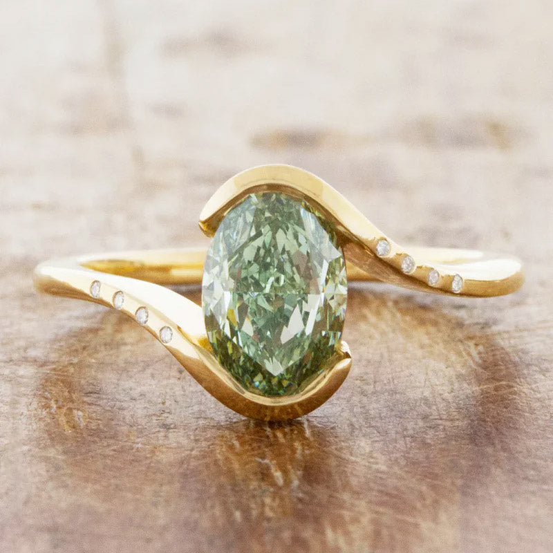 3.0ct Oval Cut Green Gemstone Bypass Ring-JOSHINY