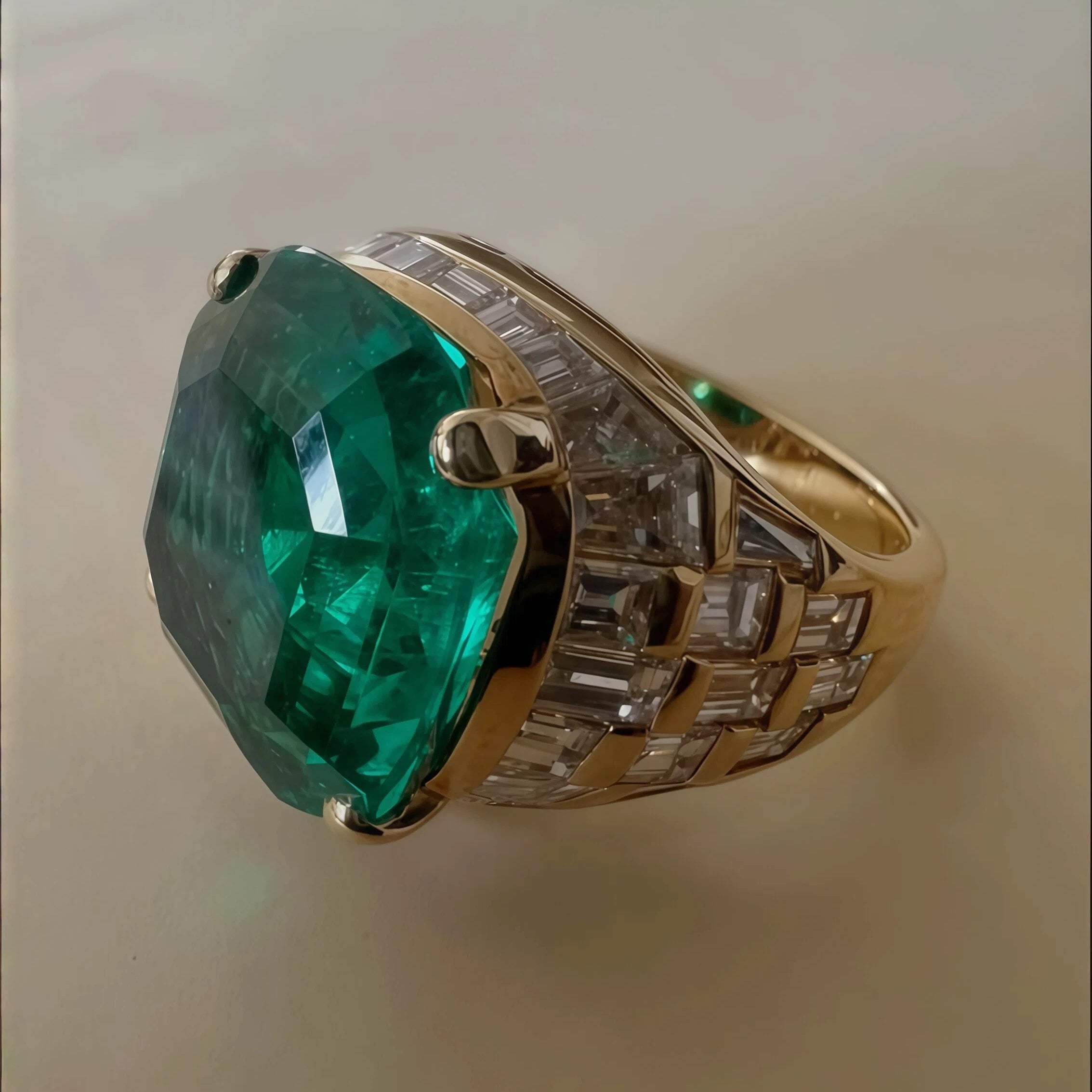 11.52 CTW Cushion Cut Green Cubic Zirconia 925 Sterling Silver Vintage Ring -JOSHINY