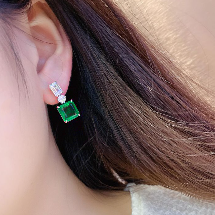 Elegant 10 ctw Multi-Cut White Gemstone & Emerald Earrings -JOSHINY