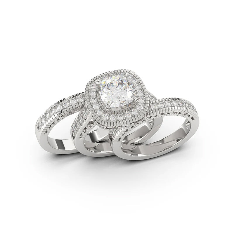 4.35 ctw cushion cut halo engagement ring set-JOSHINY