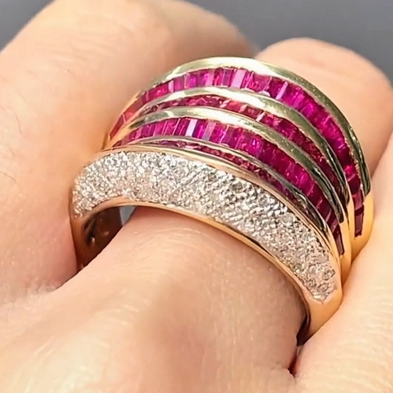 3.5ctw Caliber Cut Four Row Ruby Ring-JOSHINY