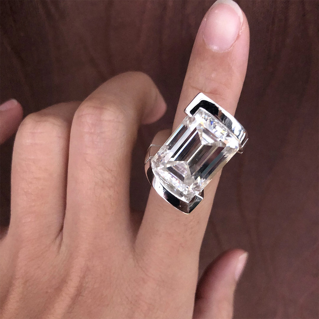 15.2ct Floating Emerald Cut Stone Tension Engagement Ring -JOSHINY