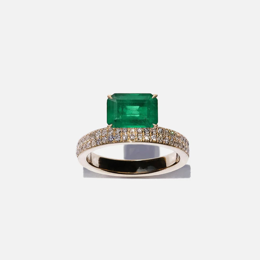 2 ctw Personalized Emerald Ring & Round Cut White Gemstone Opening Ring