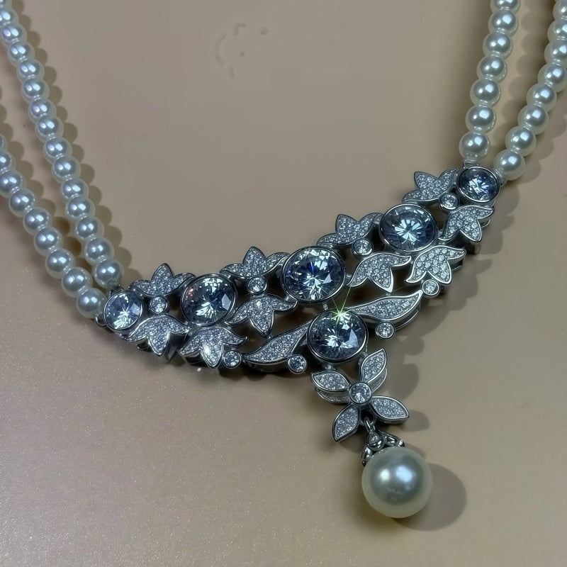 Vintage Brooch Pearl Pendant Necklace-JOSHINY