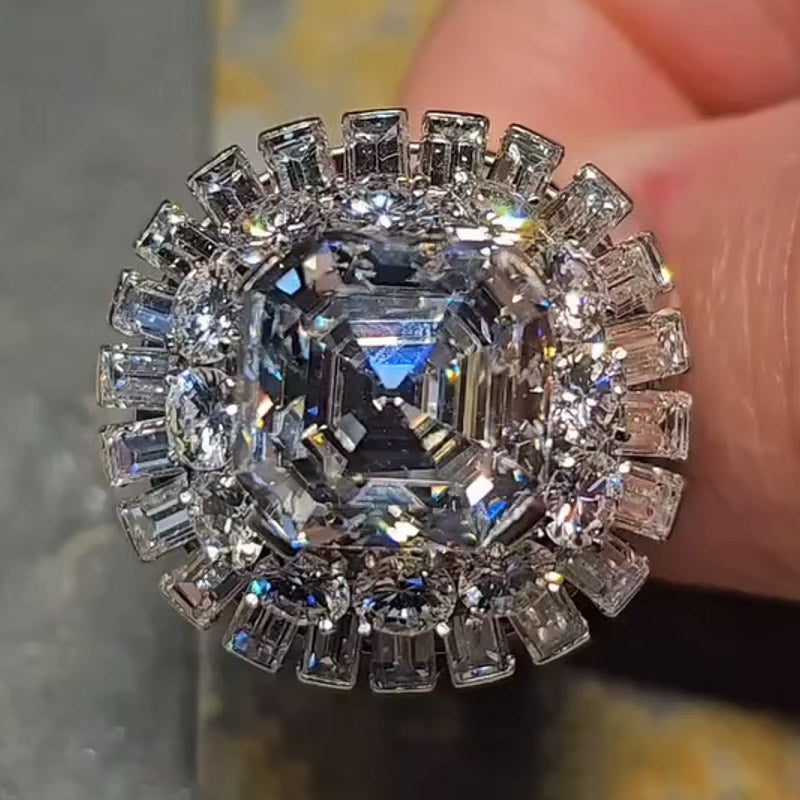 8.22ctw Asher and Baguette Cut Gemstone Engagement Ring