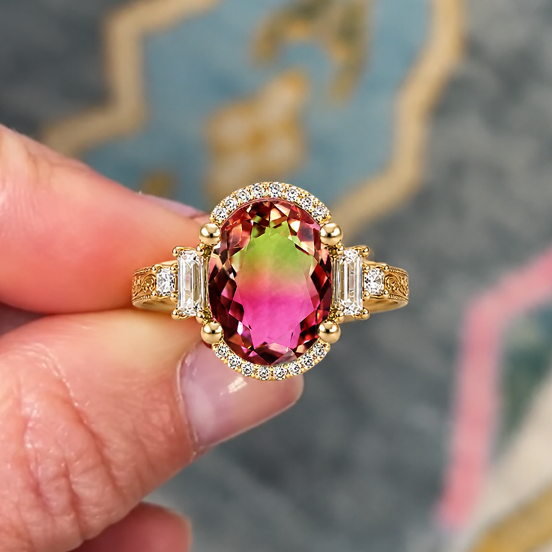 4CTW Oval Cut Multi-colour Cubic Zirconia Vintage 925 Sterling Silver Ring-Joshiny