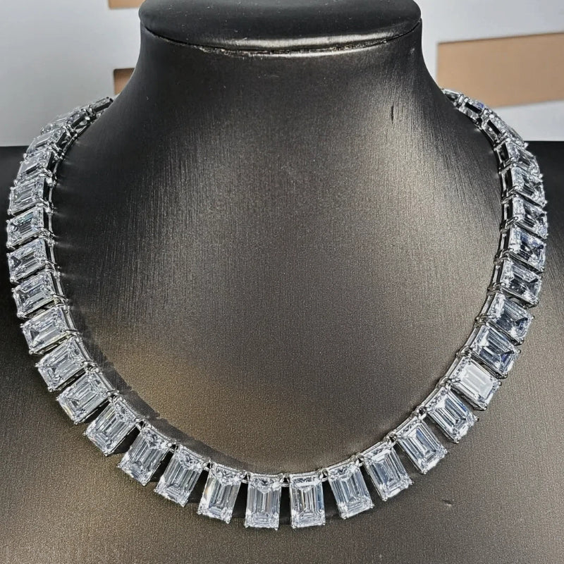 90ctw Emerald Cut Luxury Gemstone Necklace -JOSHINY