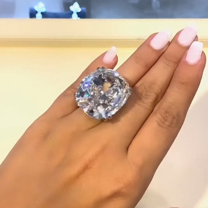 Extra Large 29ct Cushion Cut Diamond Engagement Ring -JOSHINY