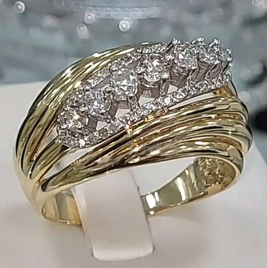 1.5Ctw round-cut interlaced gold band gemstone ring-JOSHINY