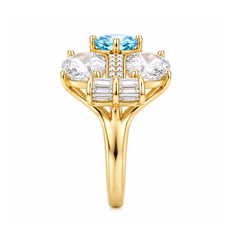 3CTW Oval Cut Blue Cubic Zirconia Elegant 925 Sterling Silver Ring-Joshiny