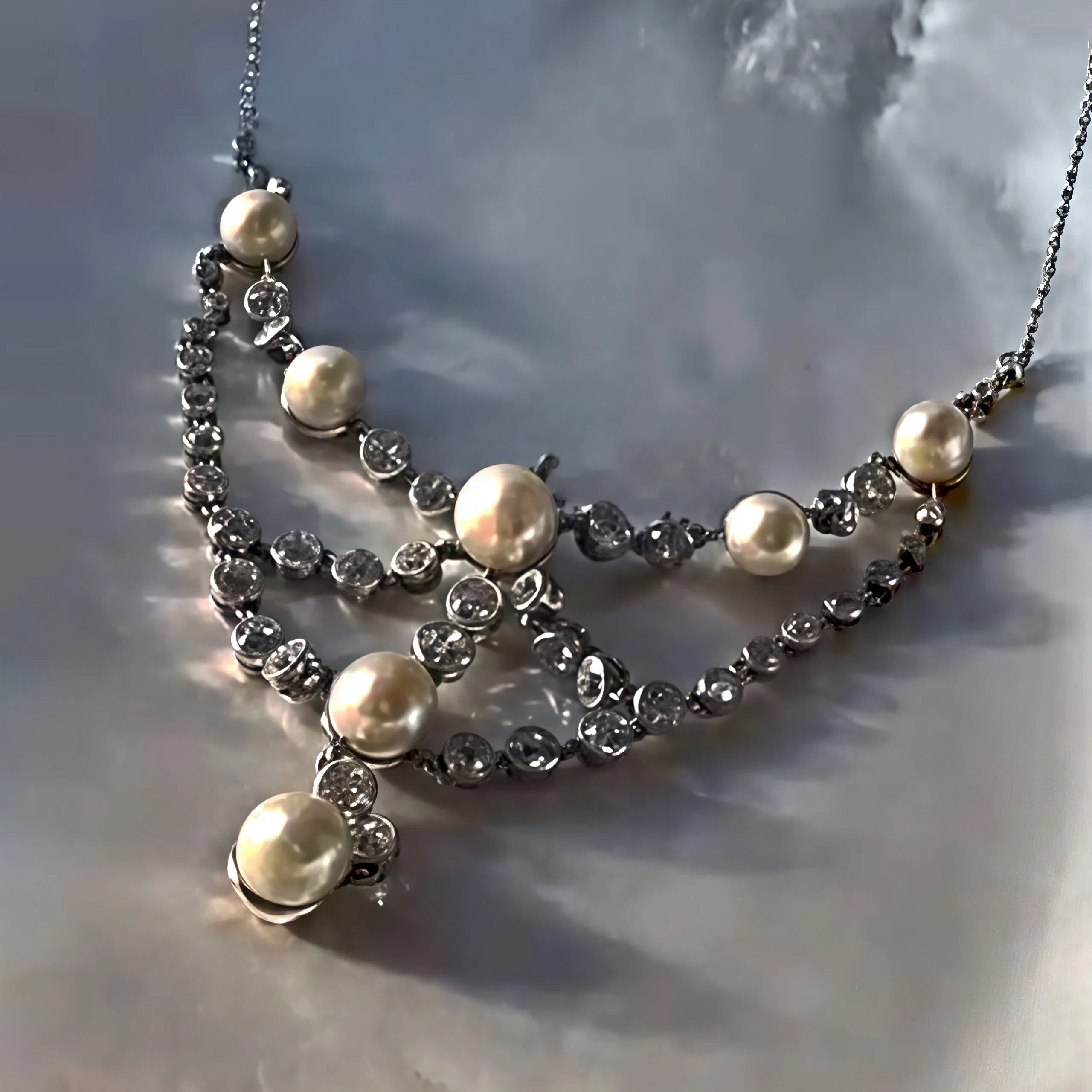 Gorgeous double-layered pearl and gemstone necklace-JOSHINY