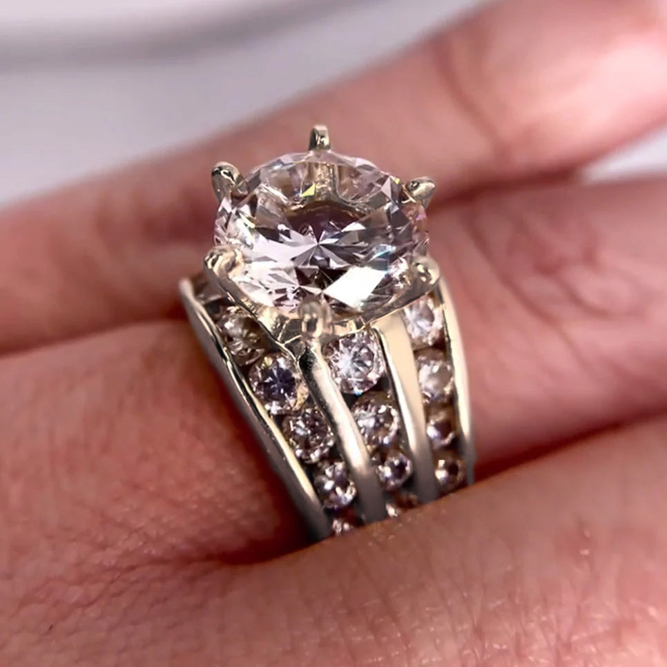10ctw Round Cut Triple Row Diamond Hundred Ring -JOSHINY