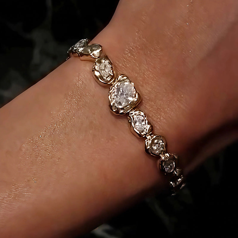 Gold floral and gemstone tennis bracelet-JOSHINY