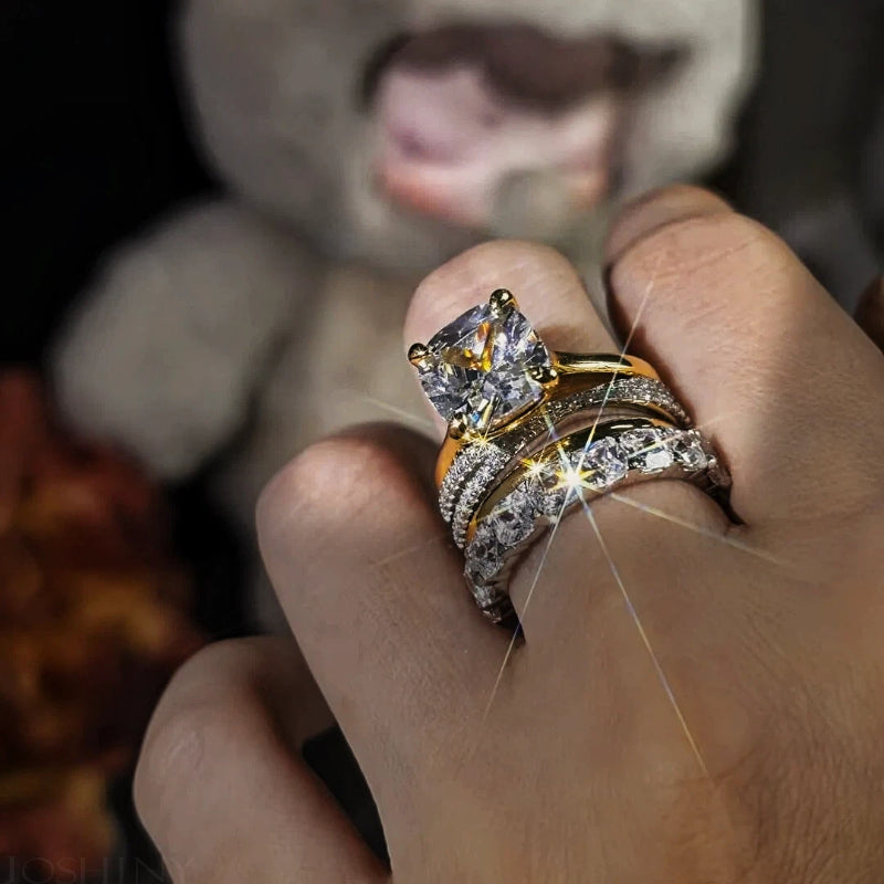 3.5ct Cushion Cut White Gemstone 4-Piece Engagement Ring Set