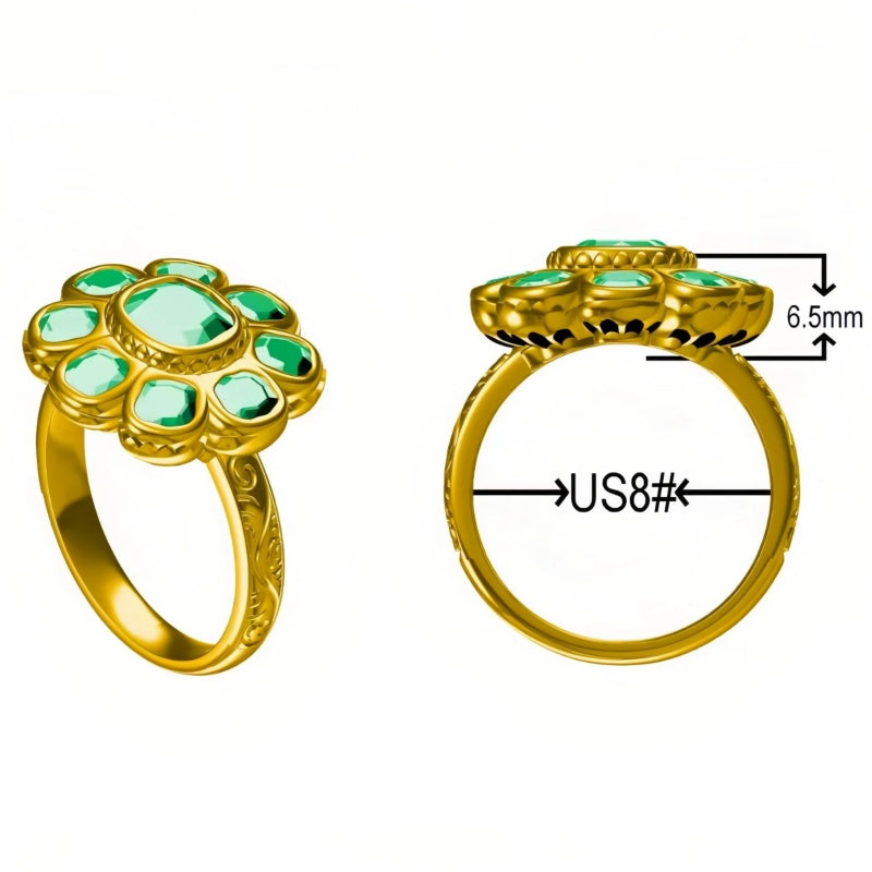 3.23Ctw Emerald Cluster Vintage Gemstone Ring-JOSHINY
