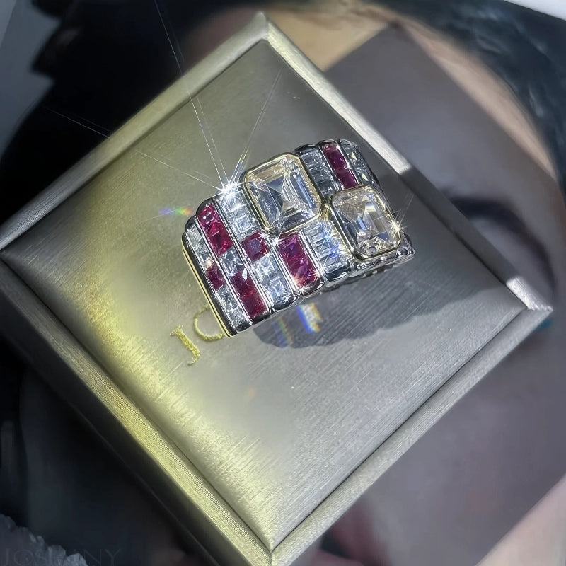 4.86Ct Emerald Cut Double Ruby Ring-JOSHINY