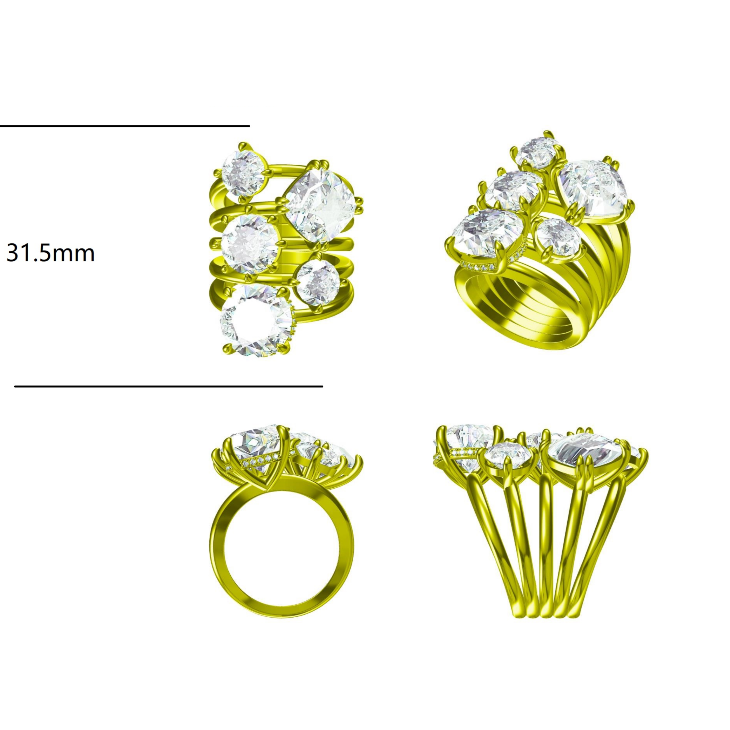 16ctw Old European Cut Stones Stacked Engagement Ring -JOSHINY