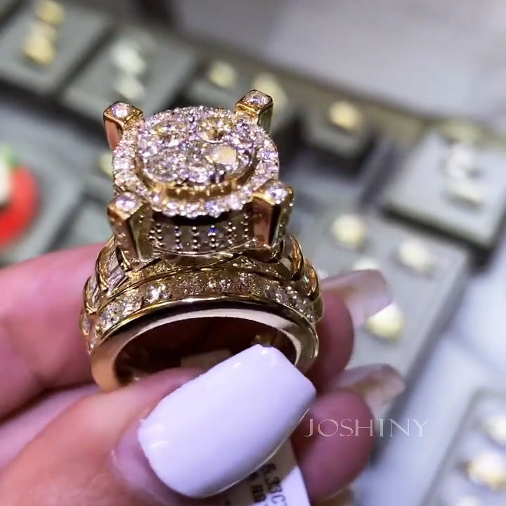 Luxury 4 ctw Round & Trapezoidal Cut White Gemstone Pavé Engagement Ring -JOSHINY