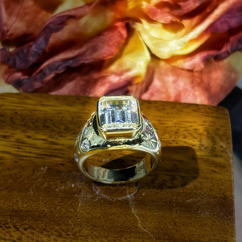 4.32ctw Emerald Cut Starry Sky Pattern Ring-JOSHINY